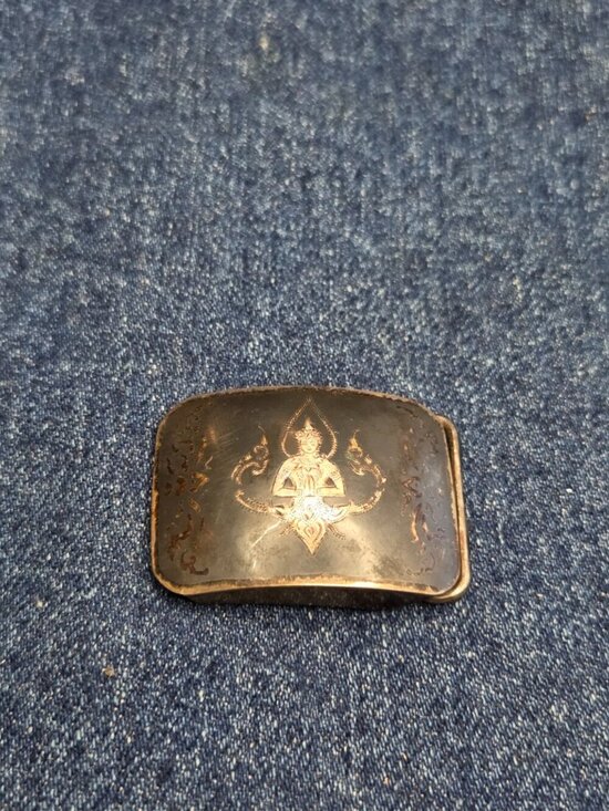 Antique Siam Sterling Silver Niello Thailand Buddha Belt Buckle 17g .925 main image 8